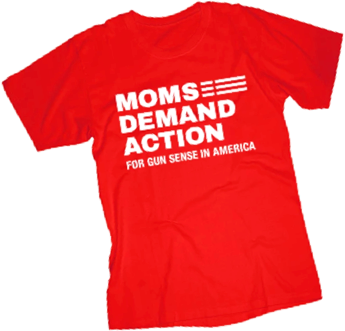 A Moms Demand Action red shirt