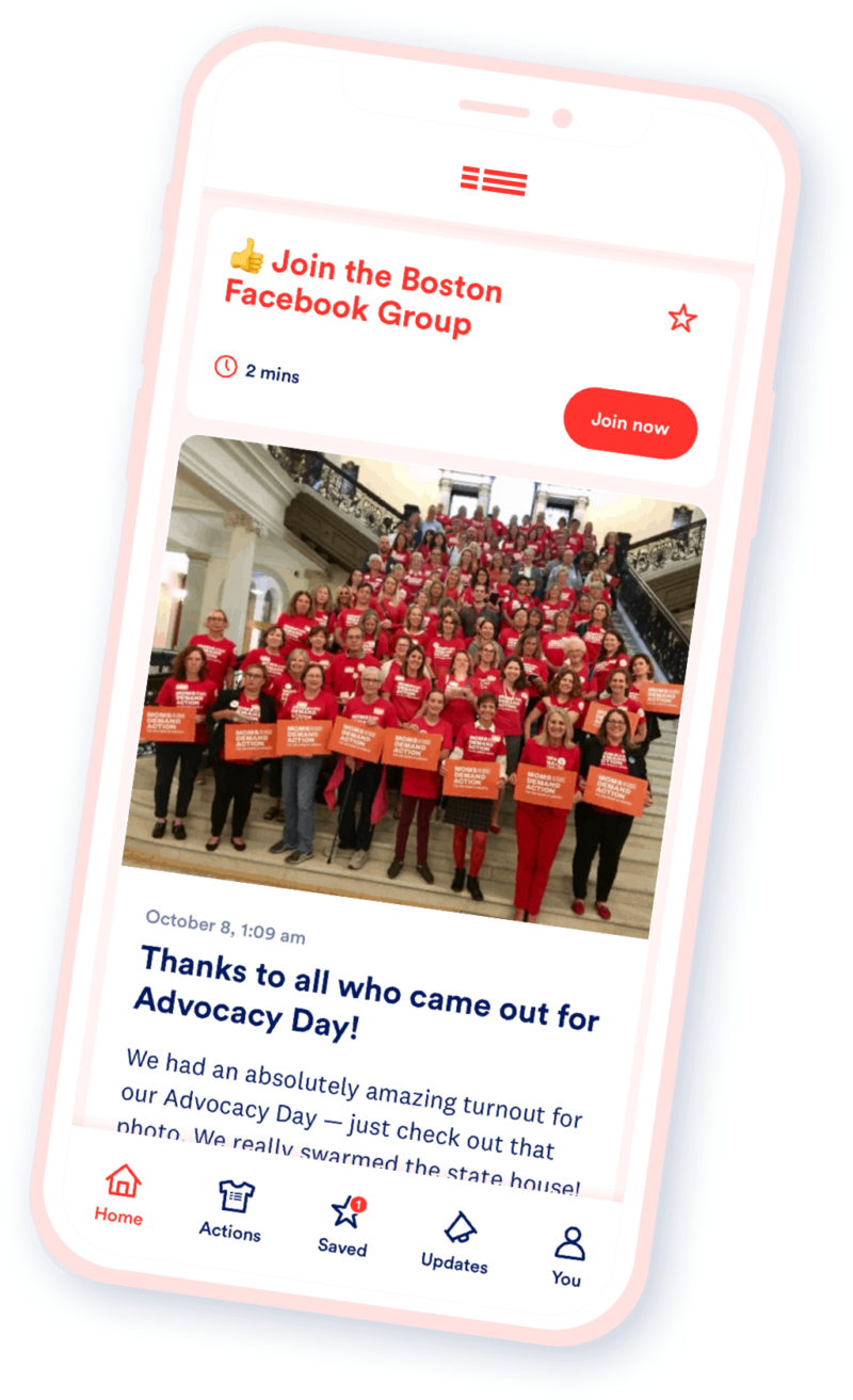 A screenshot of the Moms Demand Action app