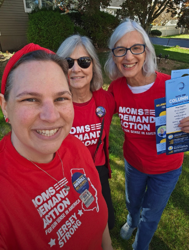 Three Moms Demand Action volunteers take a selfie while canvassing for Gun Sense Candidates in New Jersey.